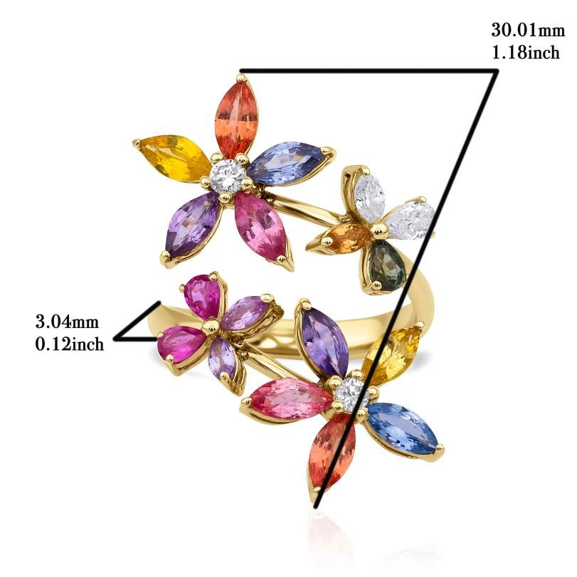 Taille ronde Bague en saphir arc-en-ciel et diamants de 3,48 carats en vente