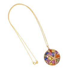 Rainbow Sapphire and Diamond Cluster Starfish Circle Pendant Necklace