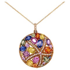 Collier pendentif étoile de mer avec grappe de saphirs arc-en-ciel et diamants