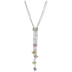 Rainbow Sapphire and Diamond Drop Necklace
