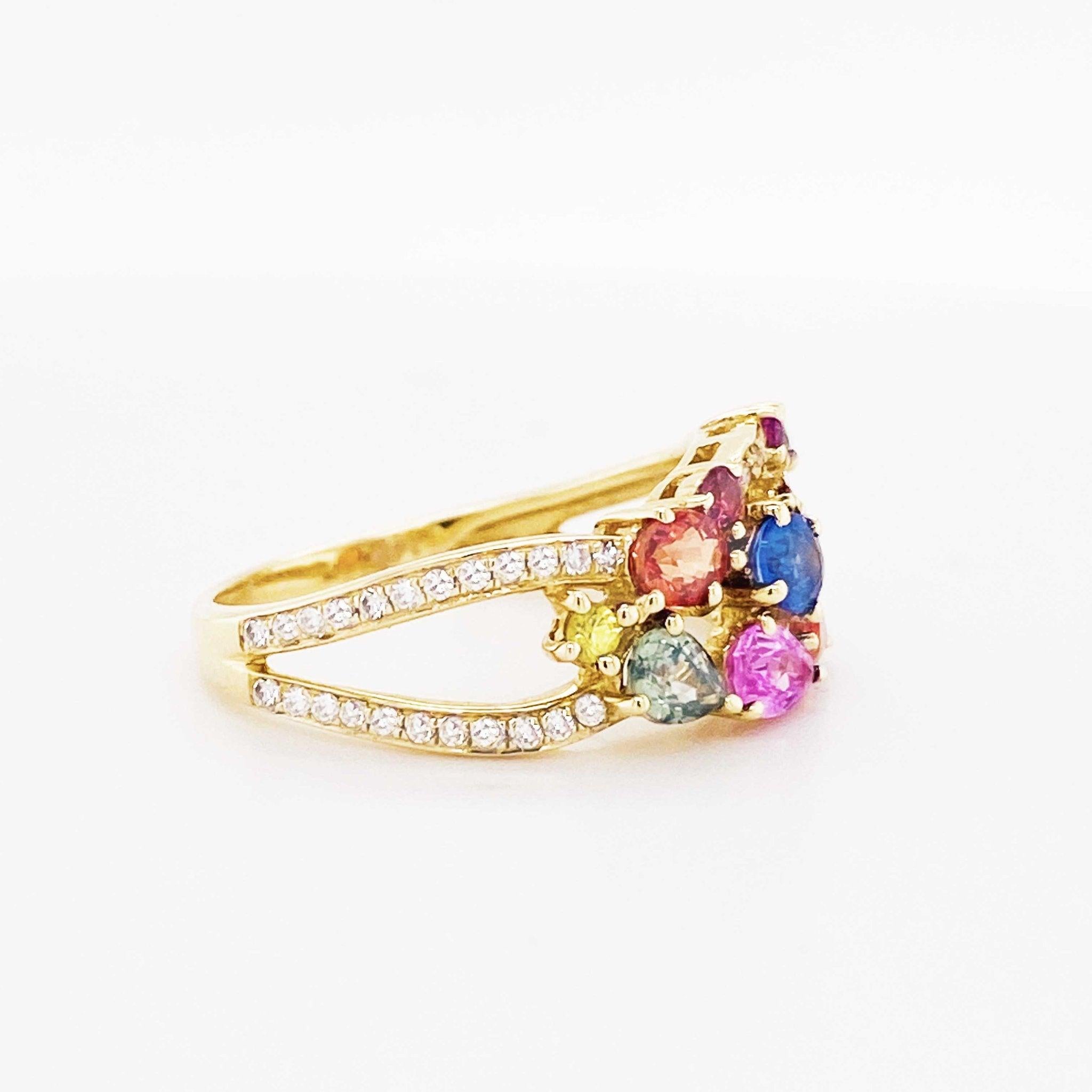 Rainbow Sapphire and Diamond Fashion Band 14 Karat Gold Ring 1.50 Carat Sapphire 2