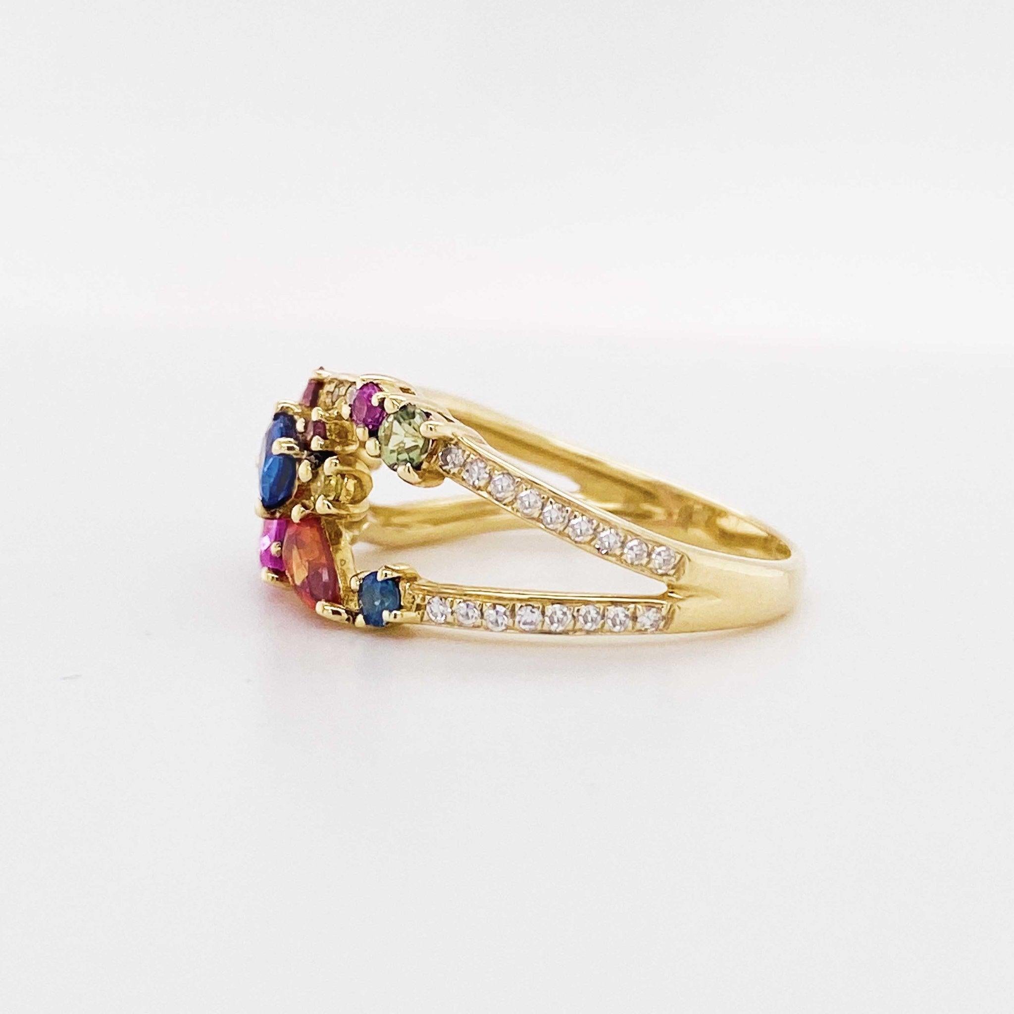 Rainbow Sapphire and Diamond Fashion Band 14 Karat Gold Ring 1.50 Carat Sapphire 3