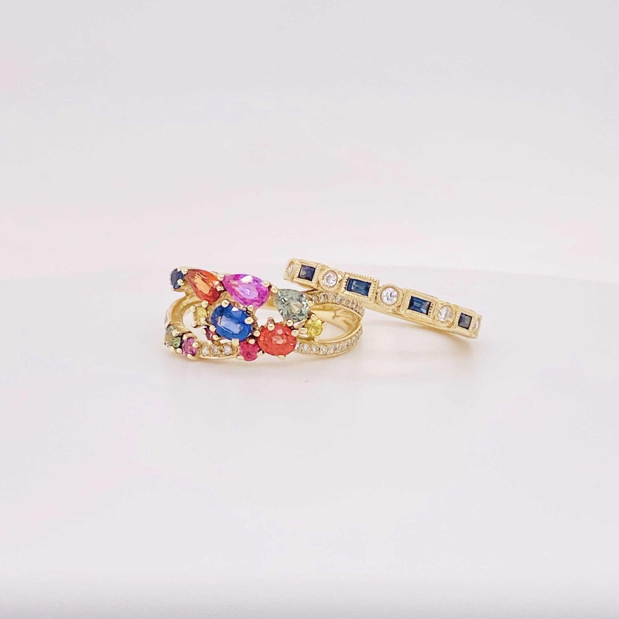 Rainbow Sapphire and Diamond Fashion Band 14 Karat Gold Ring 1.50 Carat Sapphire 4