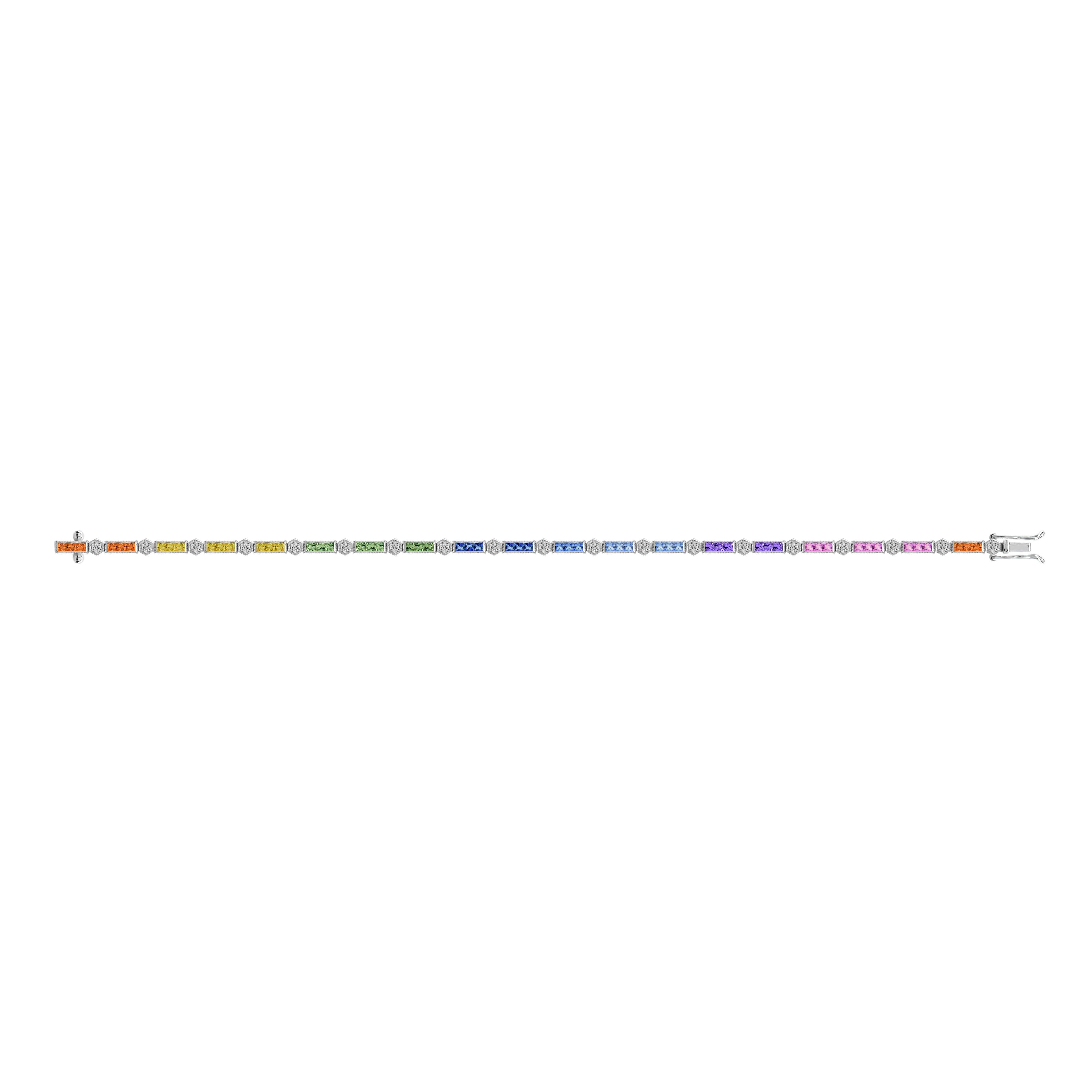 Rainbow Sapphire and Diamond Link Bracelet in 18K White Gold For Sale 1