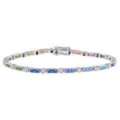 Rainbow Sapphire and Diamond Link Bracelet in 18K White Gold