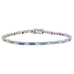 Bracelet à maillons en or blanc 18 carats, saphir arc-en-ciel et diamants