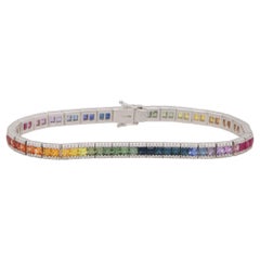 Rainbow Sapphire and Diamond Tennis Line Bracelet Set in 18k White Gold