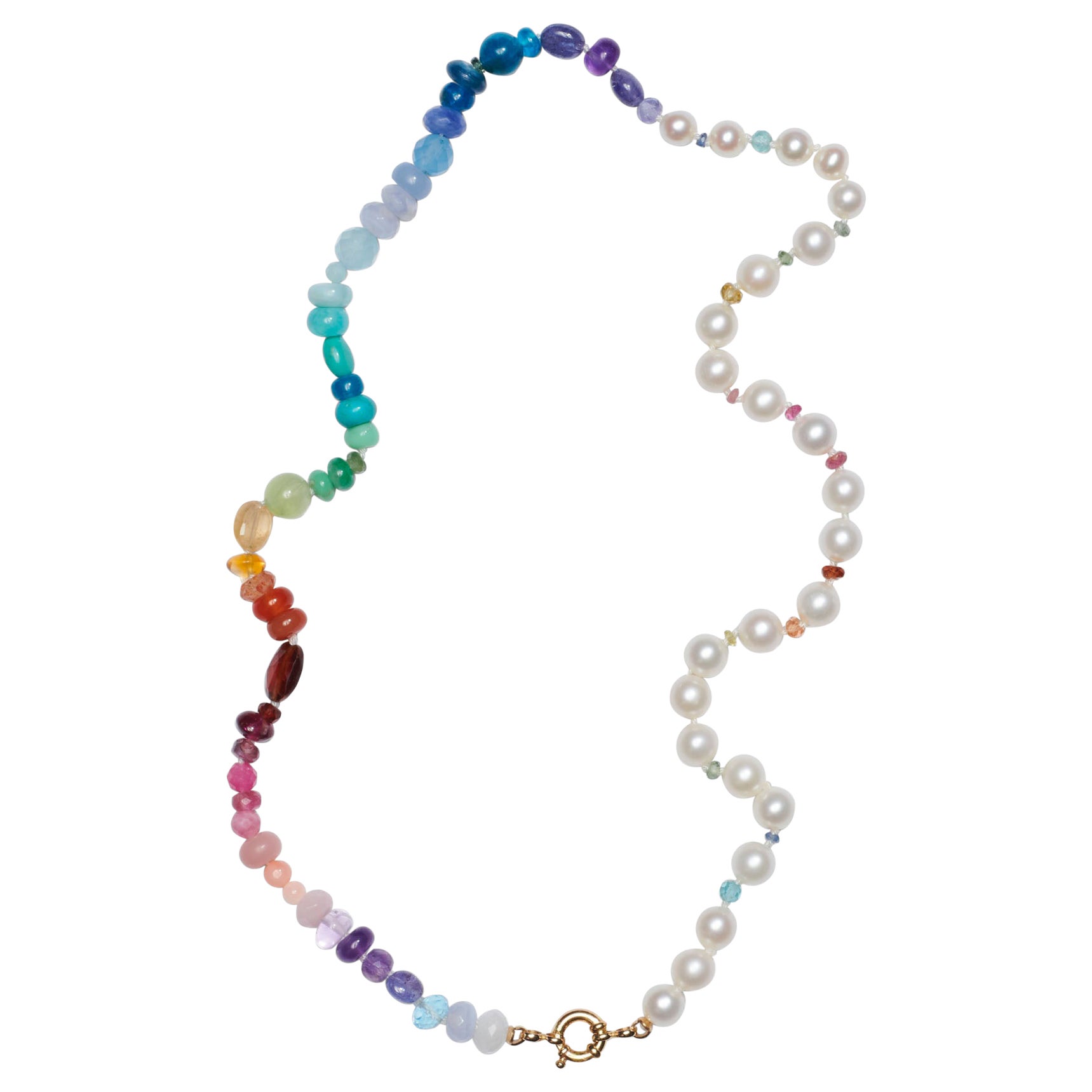 Modern Rainbow Sapphire and White Pearl Necklace For Sale