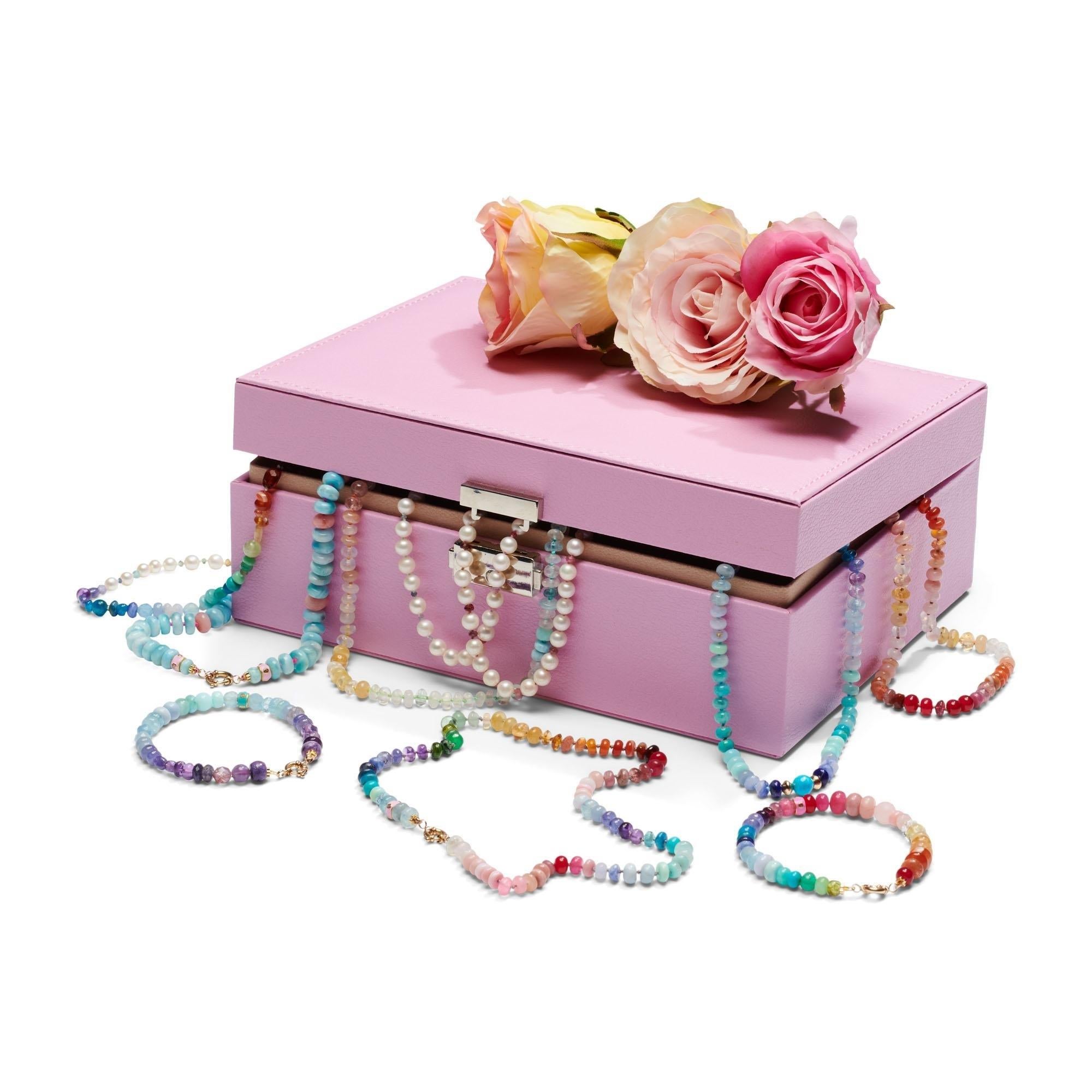 RAINBOW Collier de perles blanches et de tourmalines en or massif 14 carats Unisexe en vente
