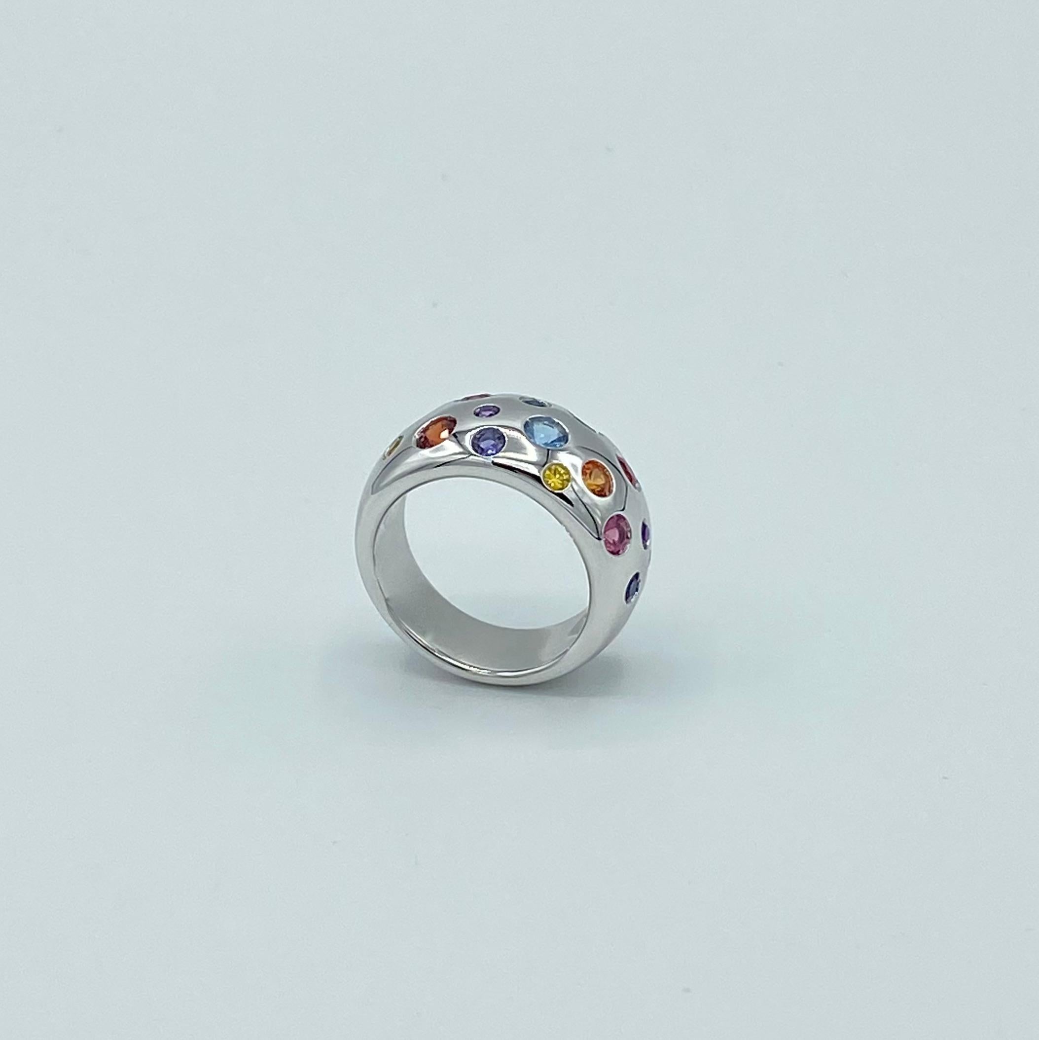 Rainbow Sapphire Aquamarine Amethyst Semiprecious Tsavorite 18KT Gold Band Ring 4
