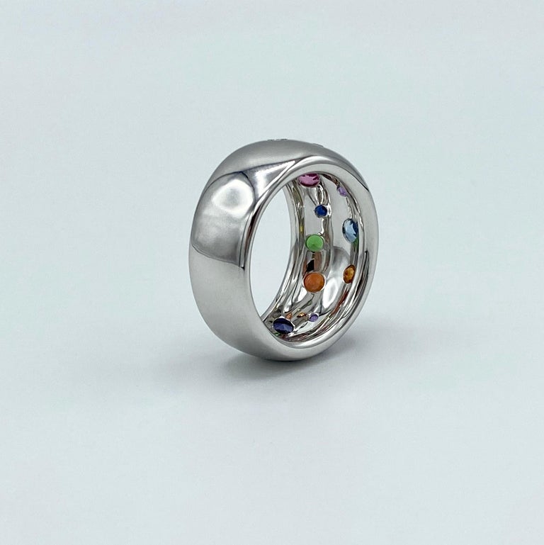 Rainbow Sapphire Aquamarine Amethyst Semiprecious Tsavorite 18KT Gold Band Ring For Sale 2