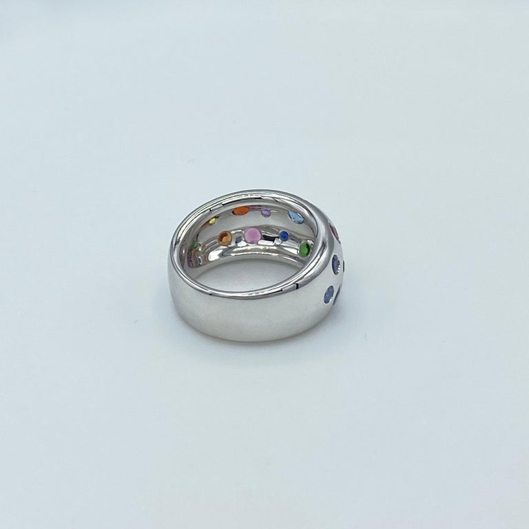 Rainbow Sapphire Aquamarine Amethyst Semiprecious Tsavorite 18KT Gold Band Ring For Sale 3