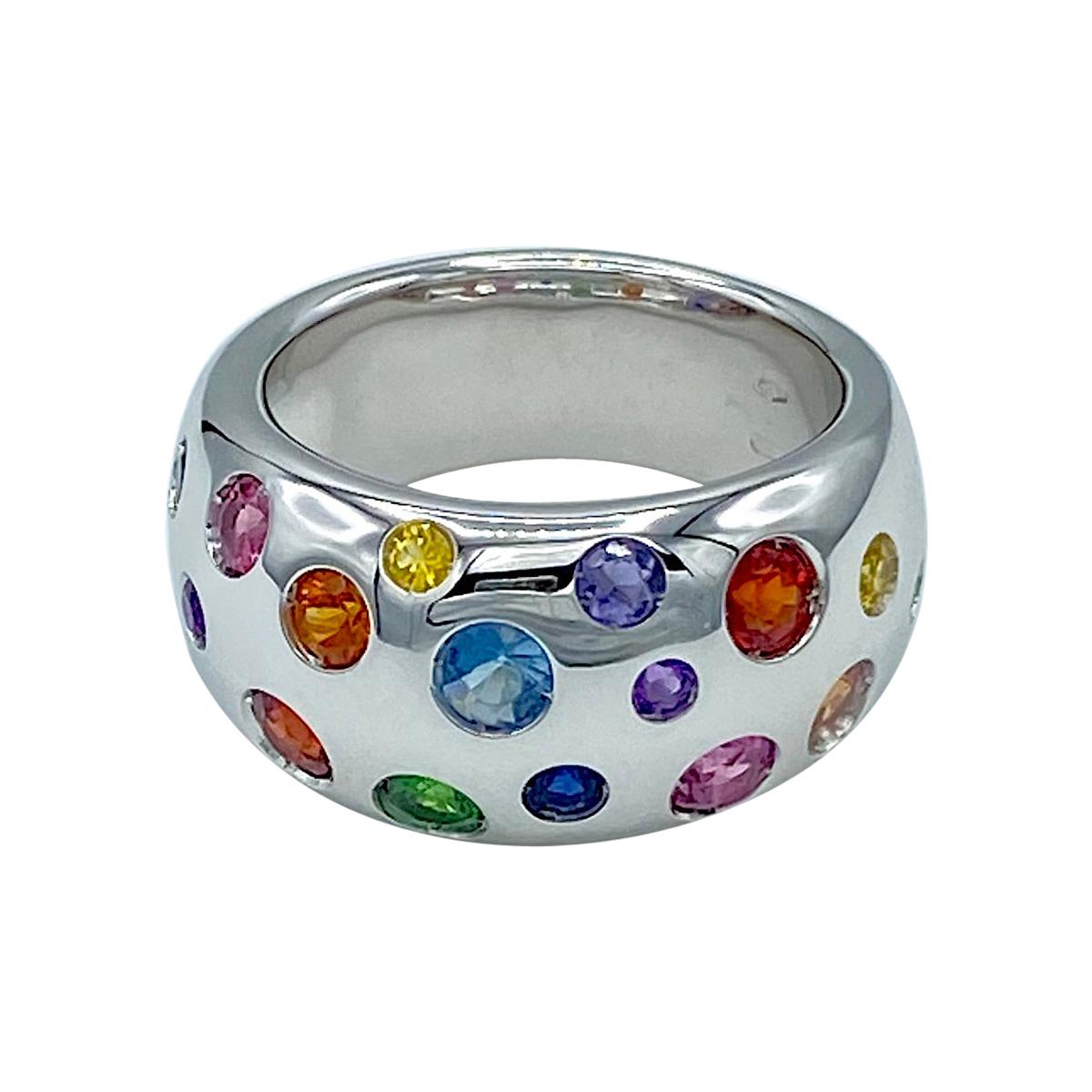 Rainbow Sapphire Aquamarine Amethyst Semiprecious Tsavorite 18KT Gold Band Ring