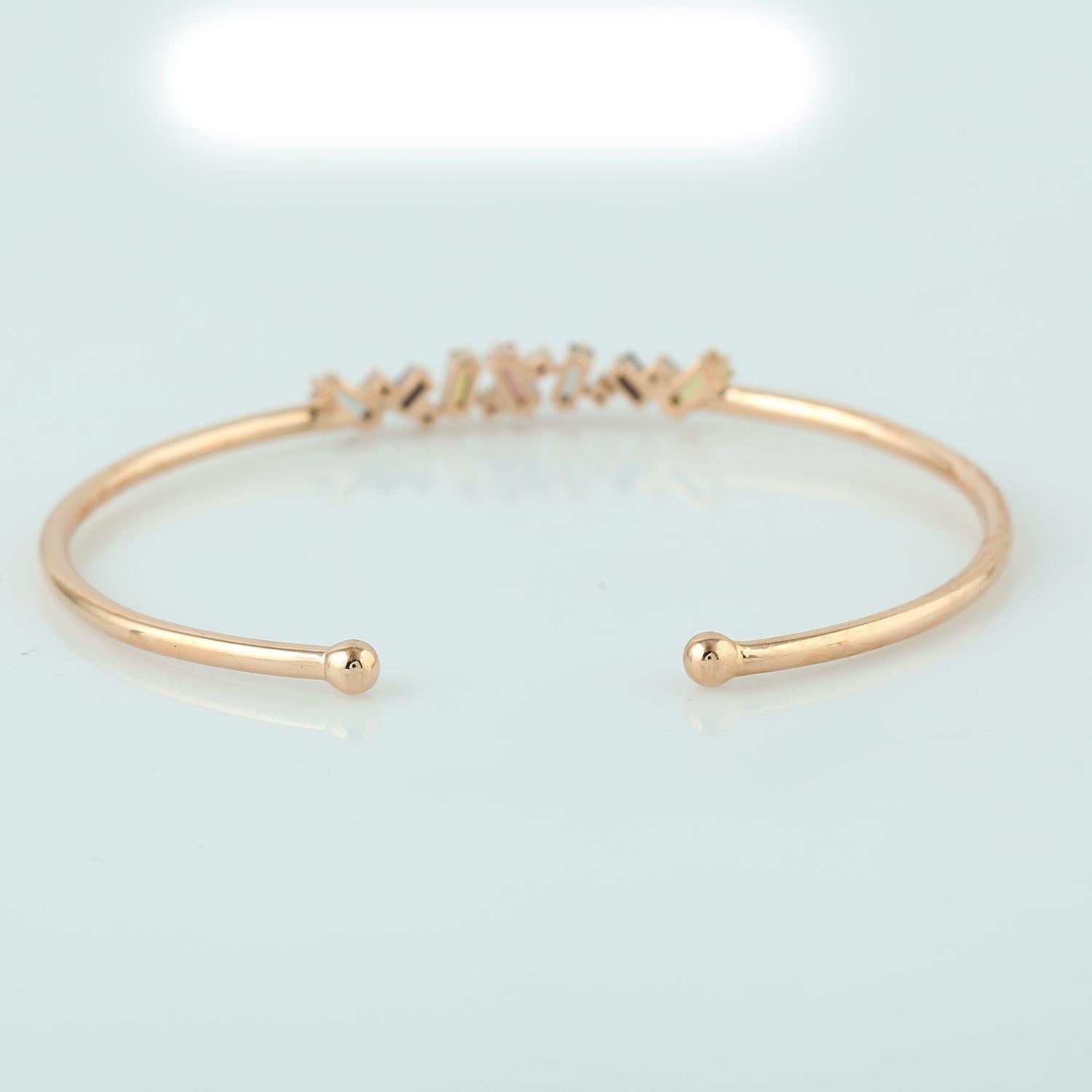 Contemporary Rainbow Sapphire Baguette Bracelet With Diamonds Made In 18K Rose Gold For Sale