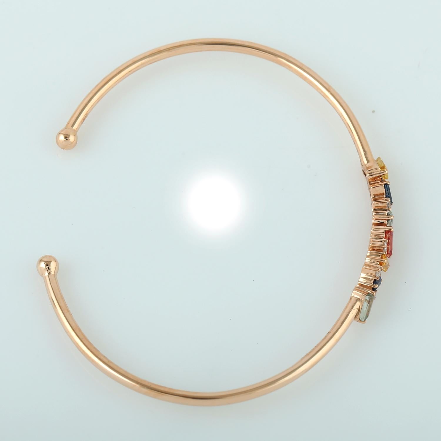 Taille mixte Bracelet baguette saphir arc-en-ciel avec diamants en or rose 18 carats en vente
