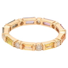 Rainbow Sapphire Baguette Diamond Alternate Ring