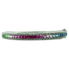 Rainbow Sapphire Bangle Bracelet 18K White Gold
