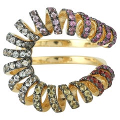 Zafiro Arcoiris Entre Los Dedos Anillo En Espiral De Oro Amarillo 18k