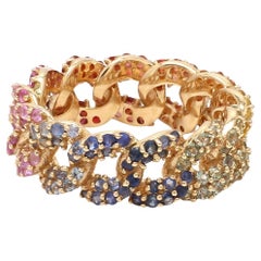 Bague à chaîne cubaine saphir arc-en-ciel en or 18 carats