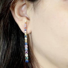 Rainbow Sapphire Dangle Earrings Made In 18k Yellow Gold