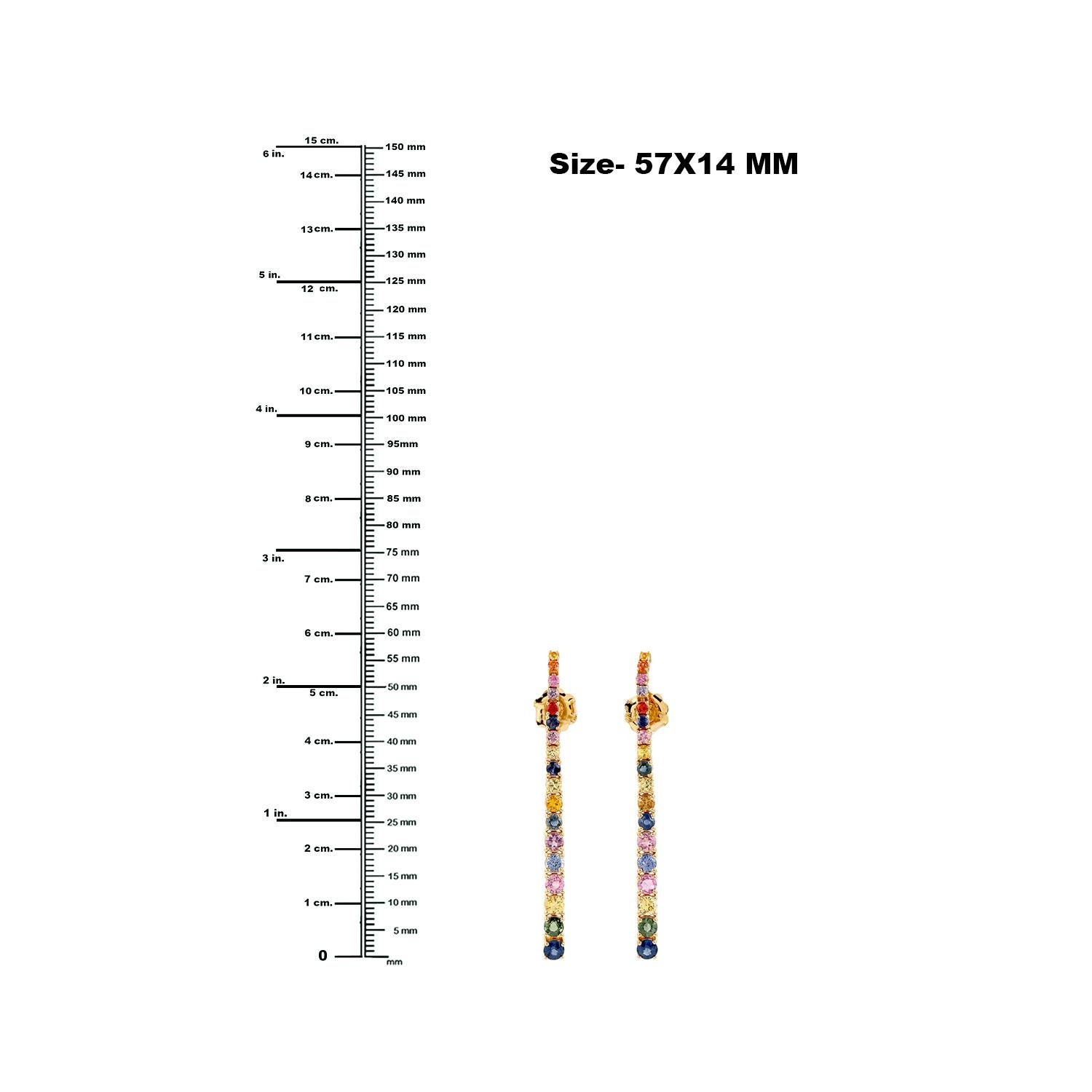 Mixed Cut Rainbow Sapphire Dangle Earrings Made In 18k Yellow Gold For Sale