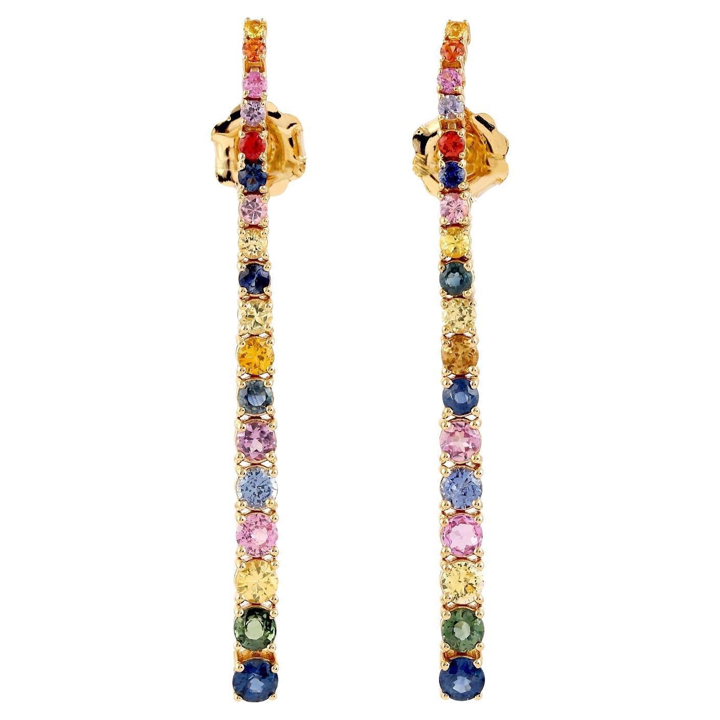 Rainbow Sapphire Dangle Earrings Made In 18k Yellow Gold
