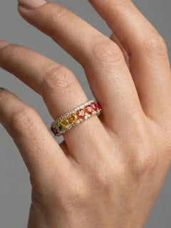 Rainbow Sapphire & Diamond 14K (18K Custom) Eternity Band Ring