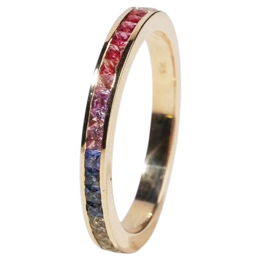 Rainbow Sapphire Diamond Channel Set Eternity Ring 9ct Gold Square Cut L / 6