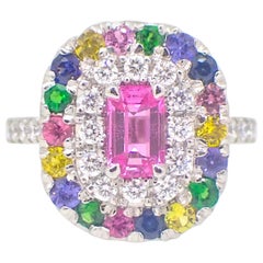 Pink Rainbow Sapphire Diamond Garnet Platinum Cocktail Ring