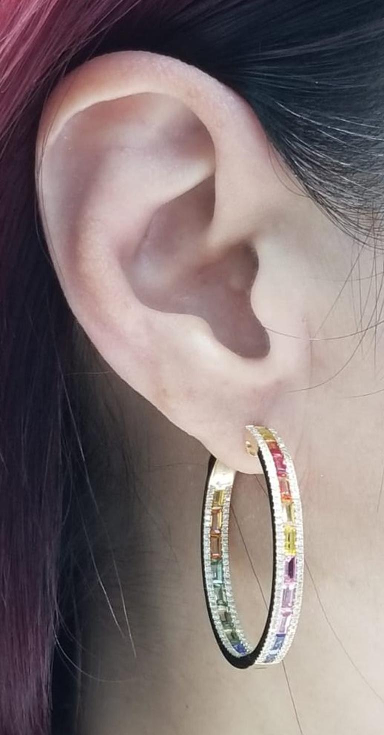 rainbow diamond hoop earrings