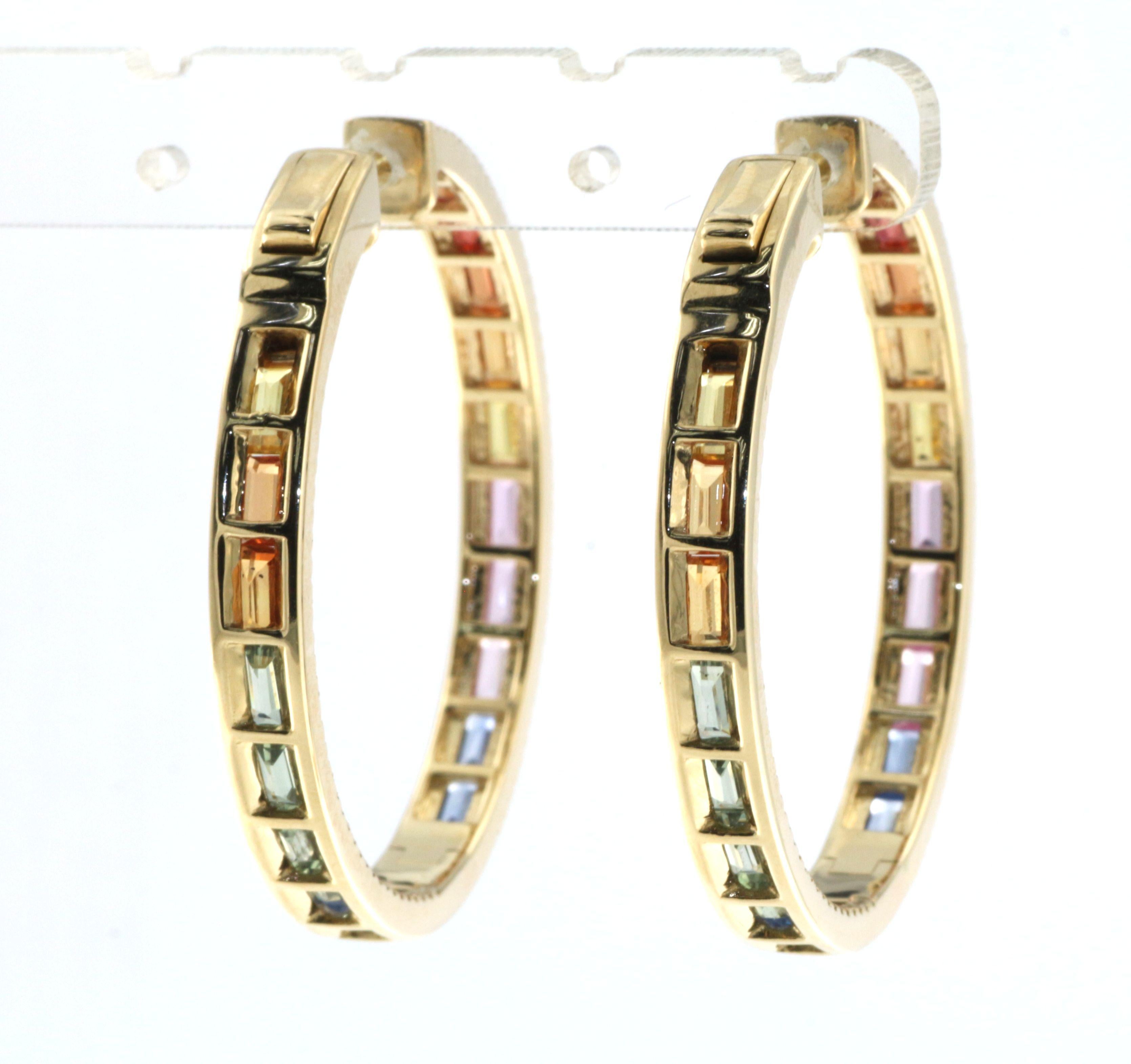 Regenbogen-Saphir-Diamant-Creolen aus 14 Karat Gelbgold im Zustand „Neu“ in Hong Kong, HK
