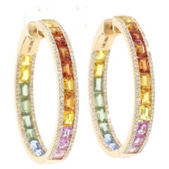 Regenbogen-Saphir-Diamant-Creolen aus 14 Karat Gelbgold