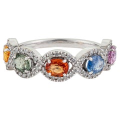 Rainbow Sapphire & Diamond Infinity Wave Band Ring 1.62ct in 14K White Gold