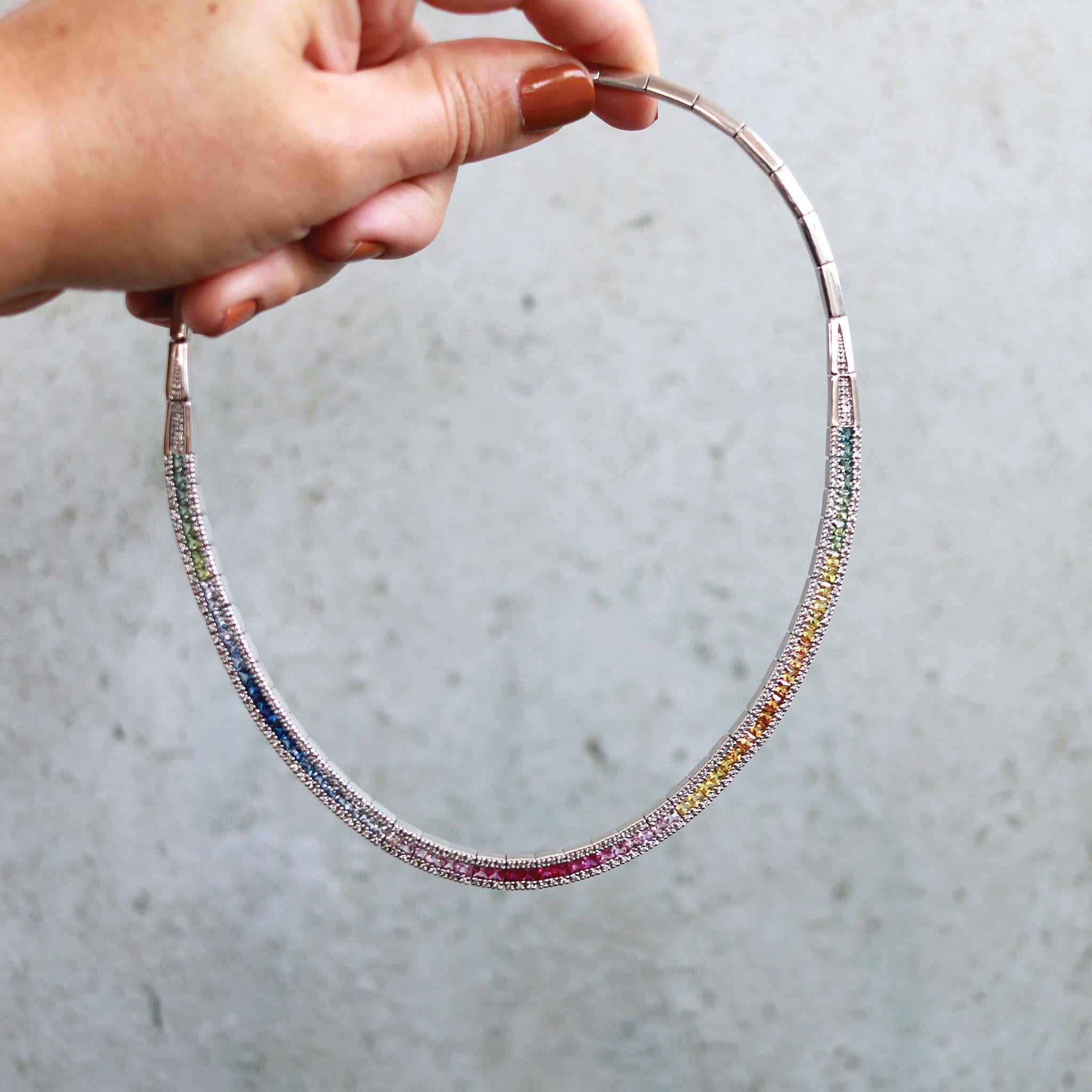 Gliederhalskette mit Regenbogen-Saphir & Diamant im Zustand „Hervorragend“ im Angebot in Seattle, WA