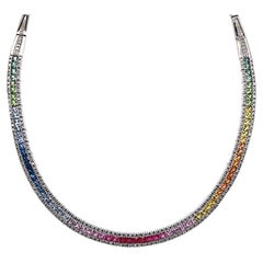 Vintage Rainbow Sapphire & Diamond Link Necklace