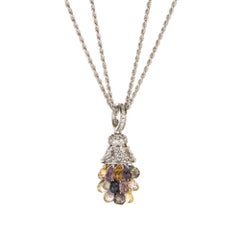 Rainbow Sapphire Diamond Necklace Estate 18 Karat White Gold Rope Chain Jewelry