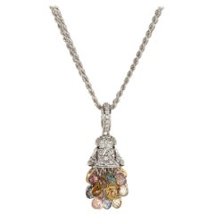 Vintage Rainbow Sapphire Diamond Necklace Estate 18 Karat White Gold Rope Chain Jewelry