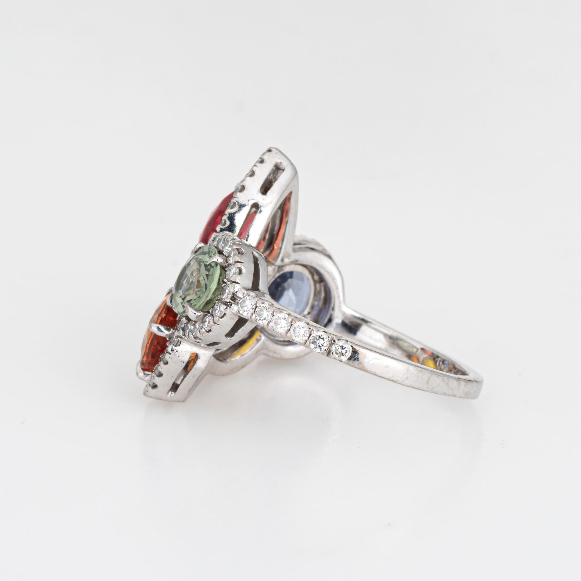 Rainbow Sapphire Diamond Ring Estate 18k Weißgold Mosaik Band gefärbt Sz 5,5 (Ovalschliff) im Angebot