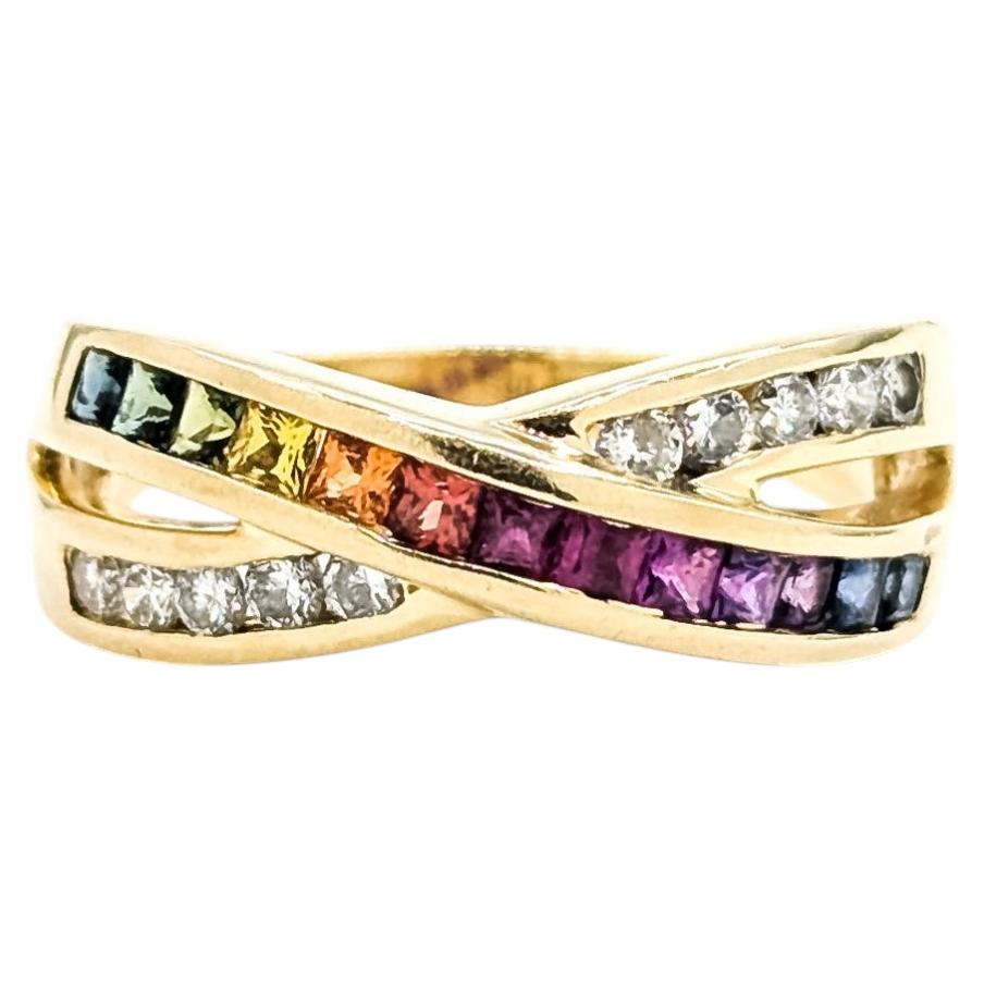 Regenbogen Saphir & Diamant Ring in 14k Gelbgold