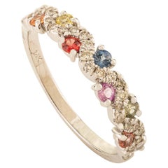 Rainbow Sapphire 
Diamond Stackable Half Eternity Band Ring in 14K White Gold