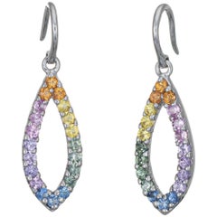 Rainbow Sapphire Earrings Estate 14 Karat White Gold Marquise Drops Fine Jewelry Rainbow Sapphire Earrings Estate 14 Karat White Gold Marquise Drops Fine Jewelry