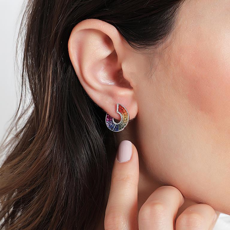 Welcome to Istanbul Diamond House!
This rainbow sapphire earrings are the newest collection!
It is eligible for daily use and chic occasions.
It is mixed with colorful sapphires and diamonds on the side. (4,10ct sapphires and 0,13ct diamonds)
The