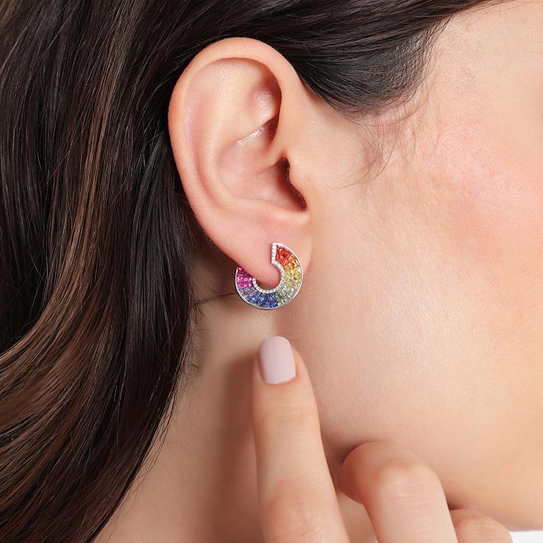 Modern Rainbow Sapphire Earrings For Sale