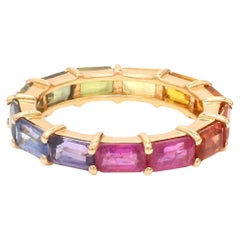 Rainbow Sapphire East West Thin Ring in 18K Gold