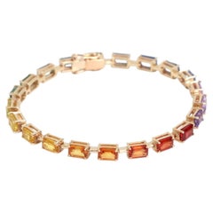 Rainbow Sapphire Emerald-Cut 14K (18K Custom) Gold Tennis Bracelet