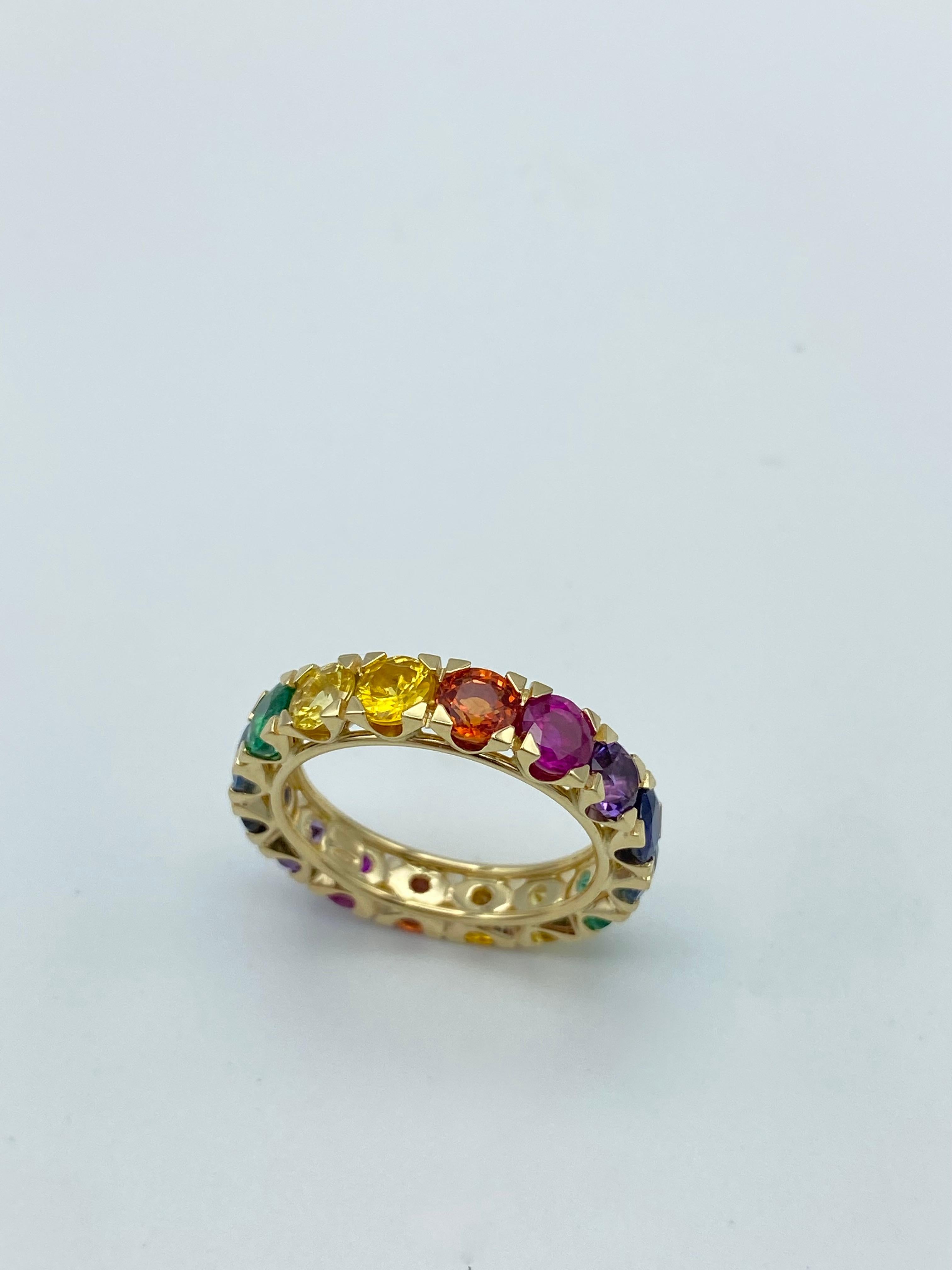 Anillo Eternidad Zafiro Arcoiris Esmeralda Rubí Piedras Semipreciosas Oro 18Kt 1