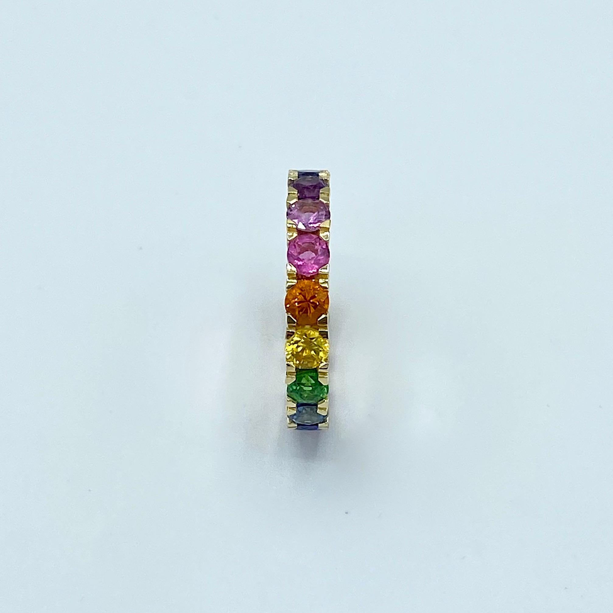Rainbow Sapphire Emerald Semiprecious Stone Made in Italy 18 Karat Gold Ring  For Sale 1