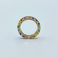 Rainbow Sapphire Emerald Semiprecious Stone Made in Italy 18 Karat Gold Ring