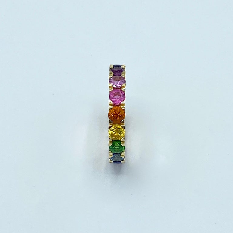 Rainbow Sapphire Emerald Semiprecious Stone 18 Karat Gold Ring Made in Italy For Sale 4