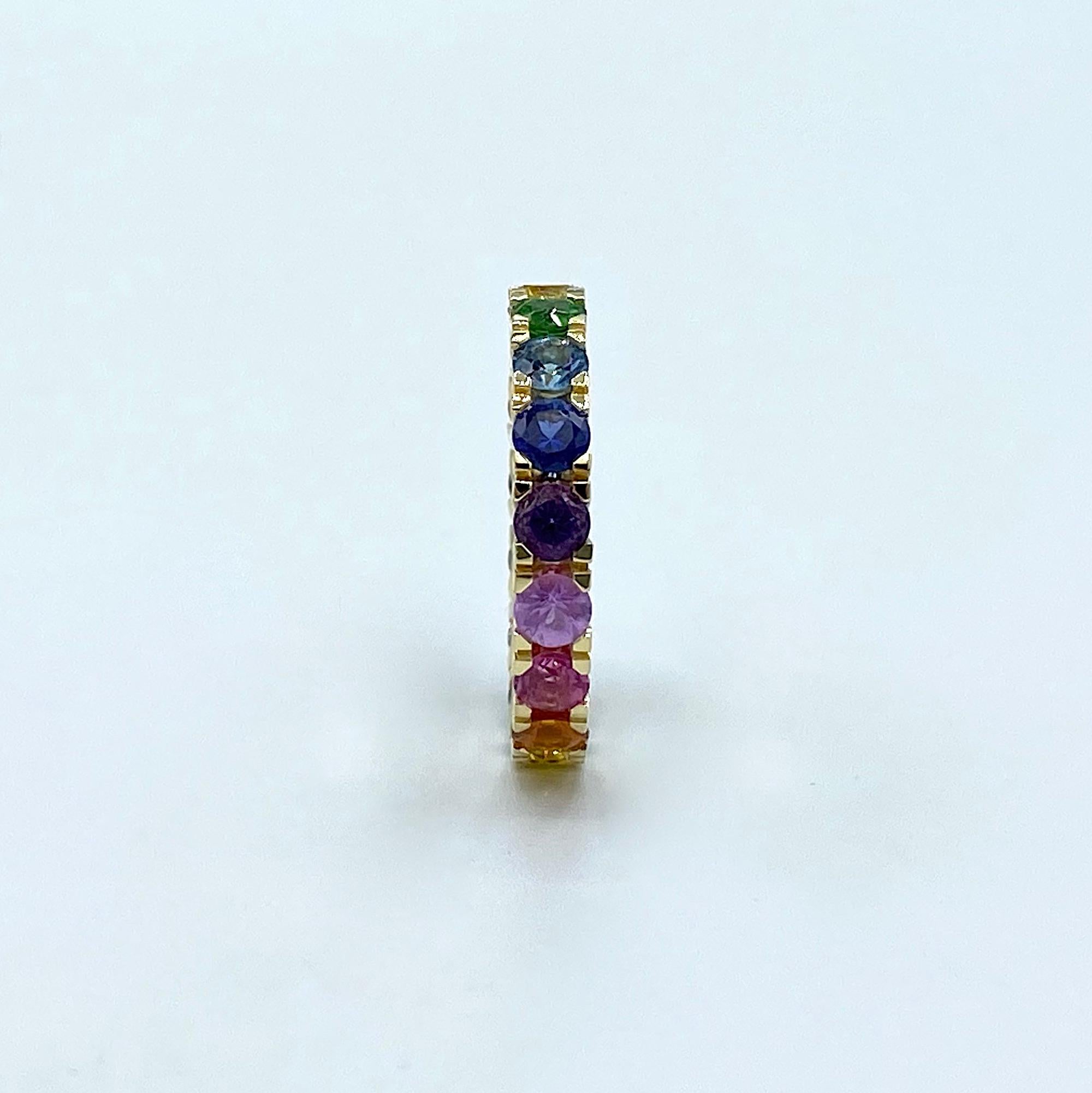 Rainbow Sapphire Emerald Semiprecious Stone 18 Karat Gold Ring Made in Italy 2
